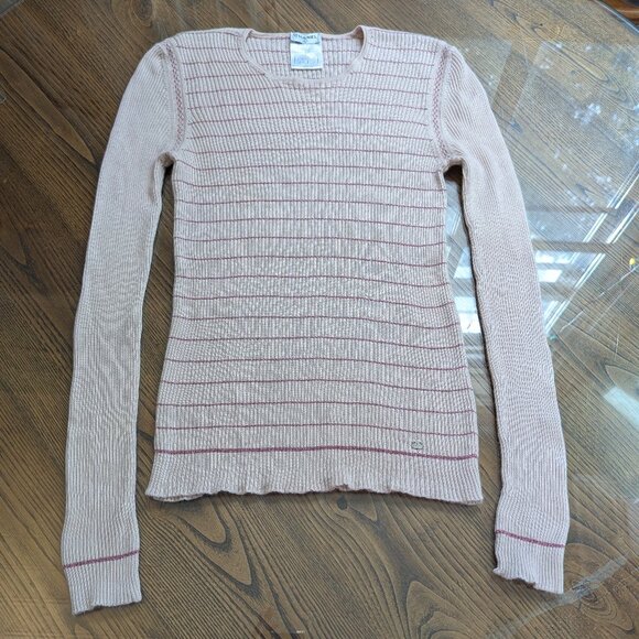 Chanel Vintage Light Pink Glitter Cashmere Blend Sweater 03A 2003 FR44 S M 6 8 - Picture 4 of 16
